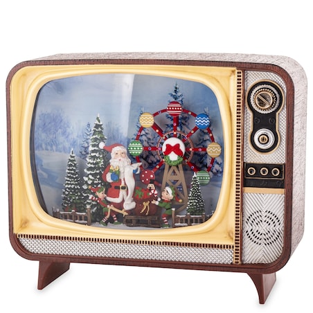 Dekoracja świąteczna - Telewizor z Mikołajem i kołem młyńskim 17,5x21x12 cm LED i pozytywką