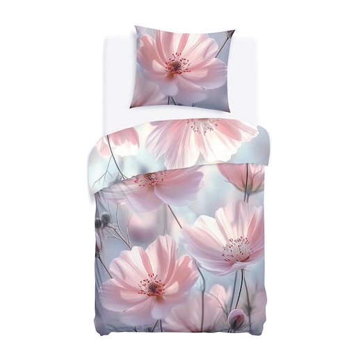 Pościel satyna bawełniana 140x200 Rosabella pastelowe różowe kwiaty, Satynlove Premium