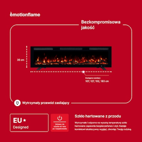 Kominek elektryczny Emotion Flame Monarch 152 - ścienny i do zabudowy - 152x13x35 cm - kominek LED z funkcją grzania 900/1800 W