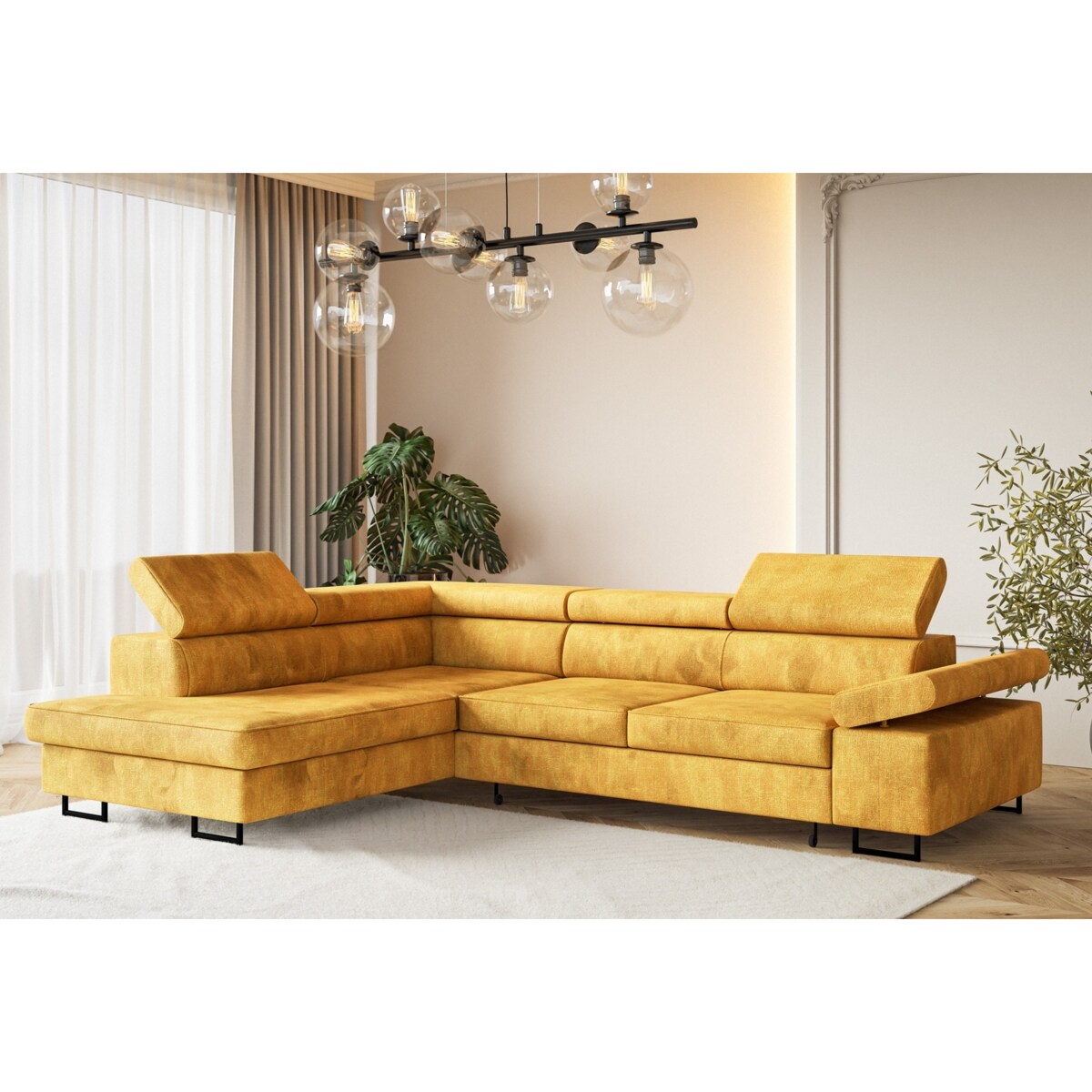 Narożnik ALEX regulowane zagłówkami, lewostronny-tkanina Terra musztardowy