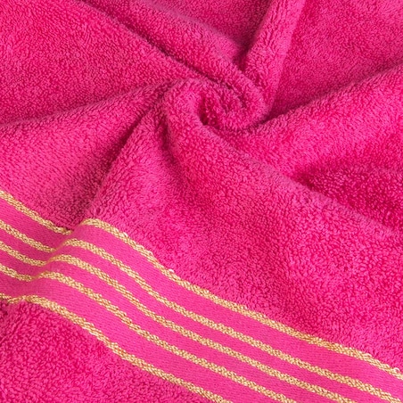 Ręcznik kąpielowy 70x140 cm bawełniany kolor różowy z bordiurą w złote paski 500 g/m2 TIWANO