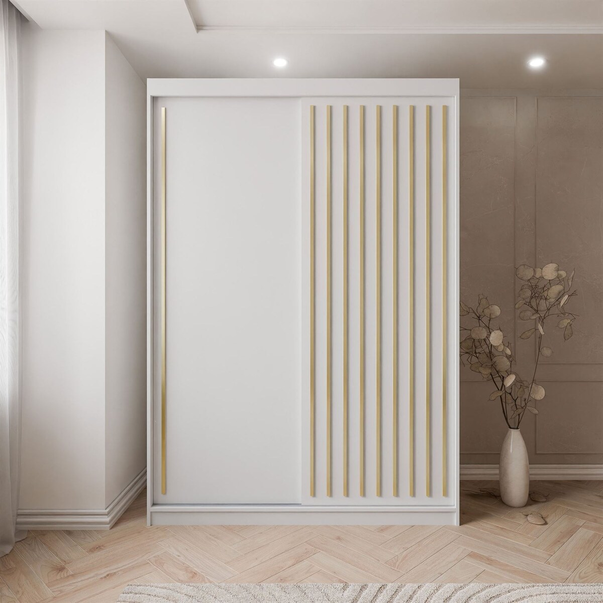 Szafa przesuwna AURIS 150 cm ze złotymi listwami, biała