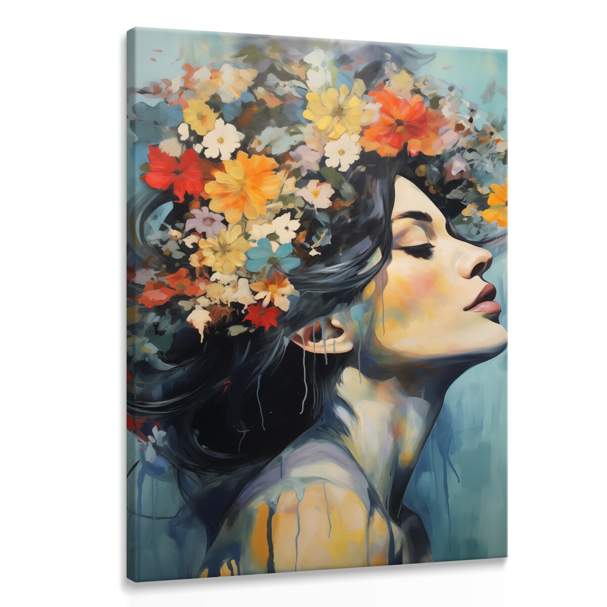 Obraz Do Salonu PORTRET Kobiety Pastelowe Kwiaty 80x120cm