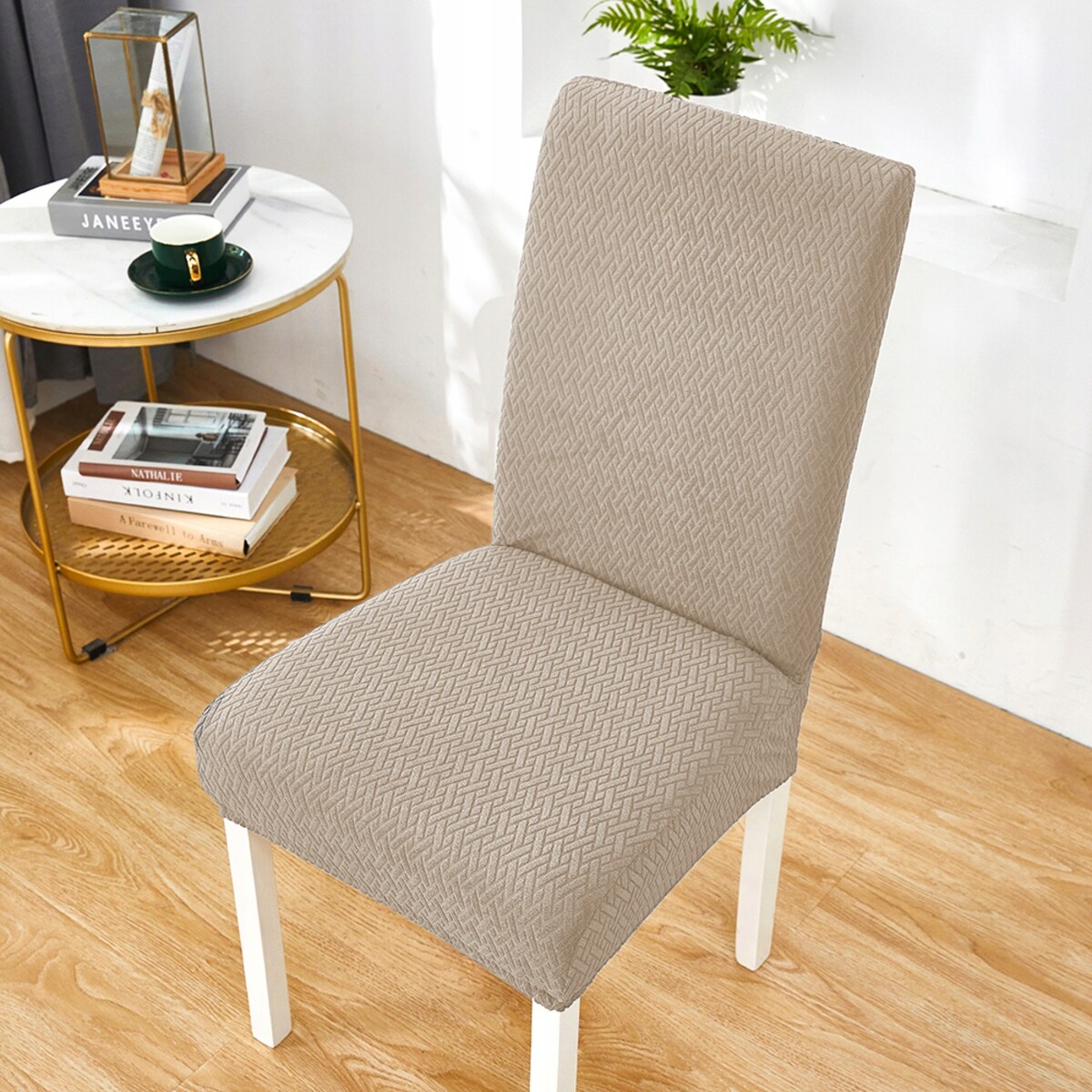 POKROWIEC NA KRZESŁO SZARY BEŻ ŻAKARD ELASTYCZNY [10-Z1-SZB]