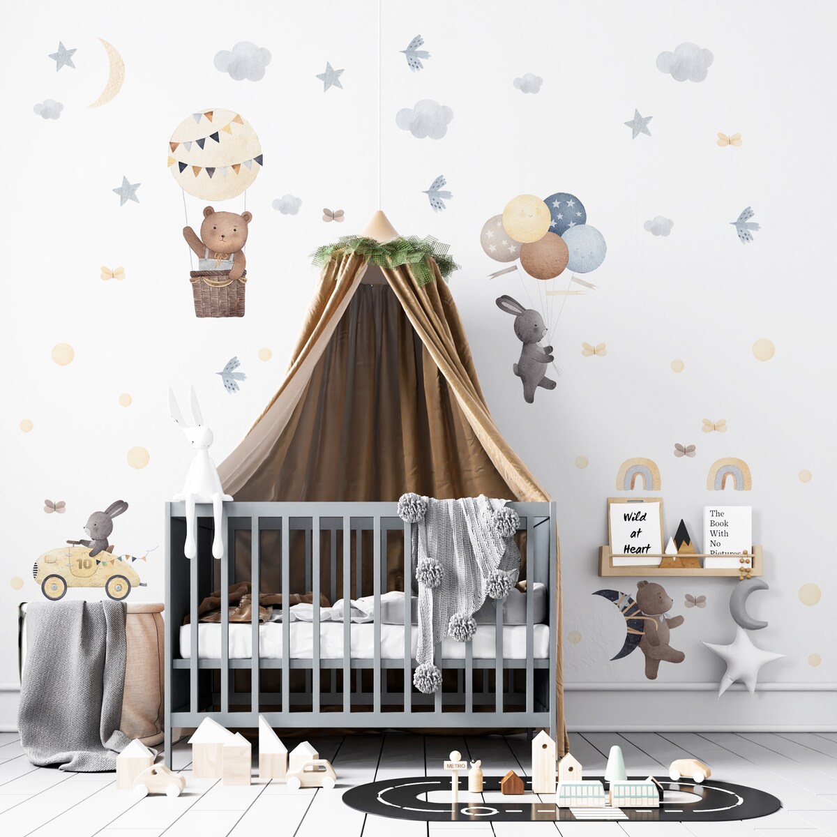 Naklejki Dla Dzieci ZWIERZĘTA Styl Boho Księżyce Gwiazdy Balony ZESTAW