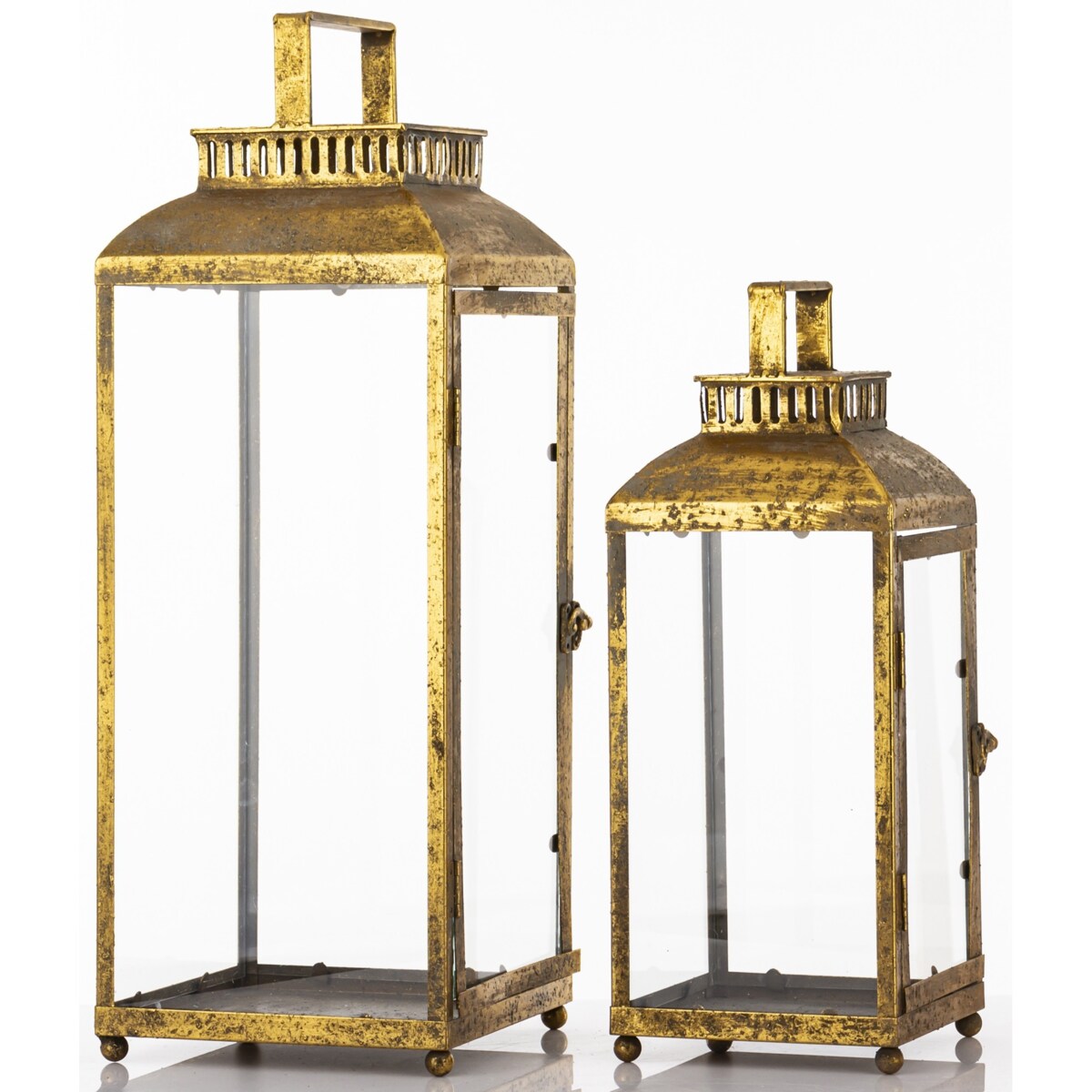 Lampion metalowy ze szkłem 2 szt. stare złoto