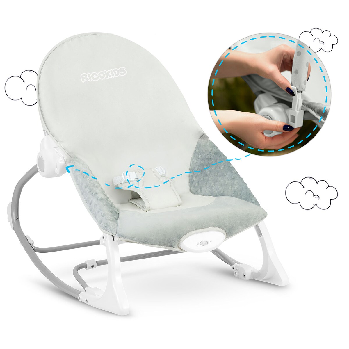 Leżaczek dla niemowląt bujaczek 2w1 kołyska wibracje Ricokids