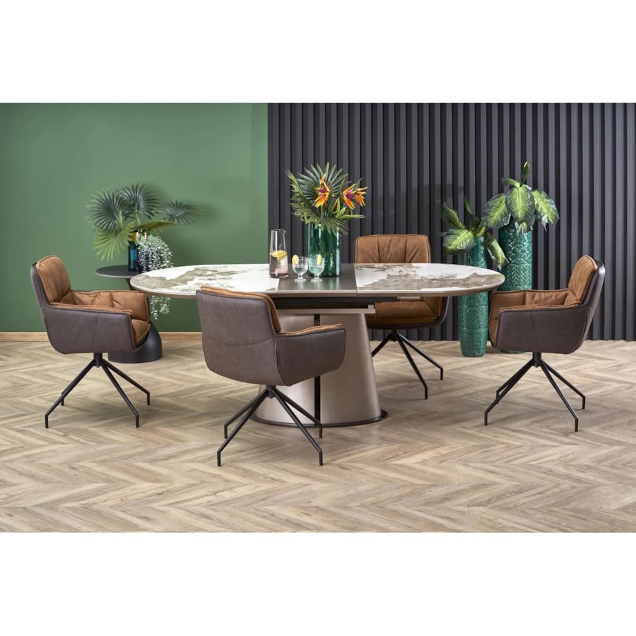 Stół rozkładany ROBINSON 160(200)x90 beżowy marmur/cappuccino