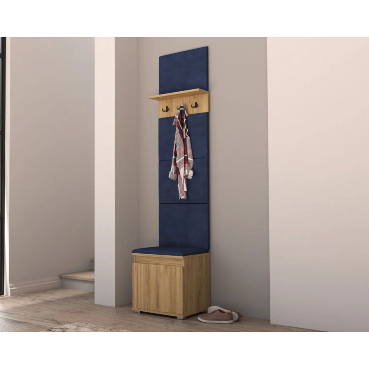Szafka na buty z siedziskiem i wieszakiem SINGAPUR 50 dąb craft/granatowy