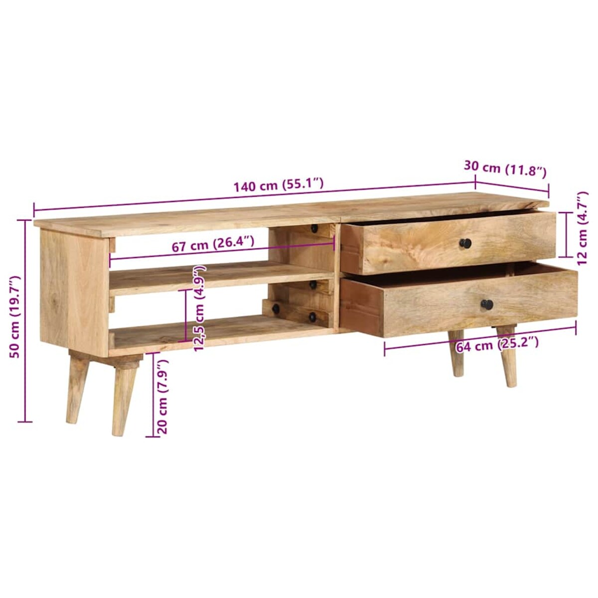 vidaXL Szafka pod telewizor, 140x30x50 cm, lite drewno mango
