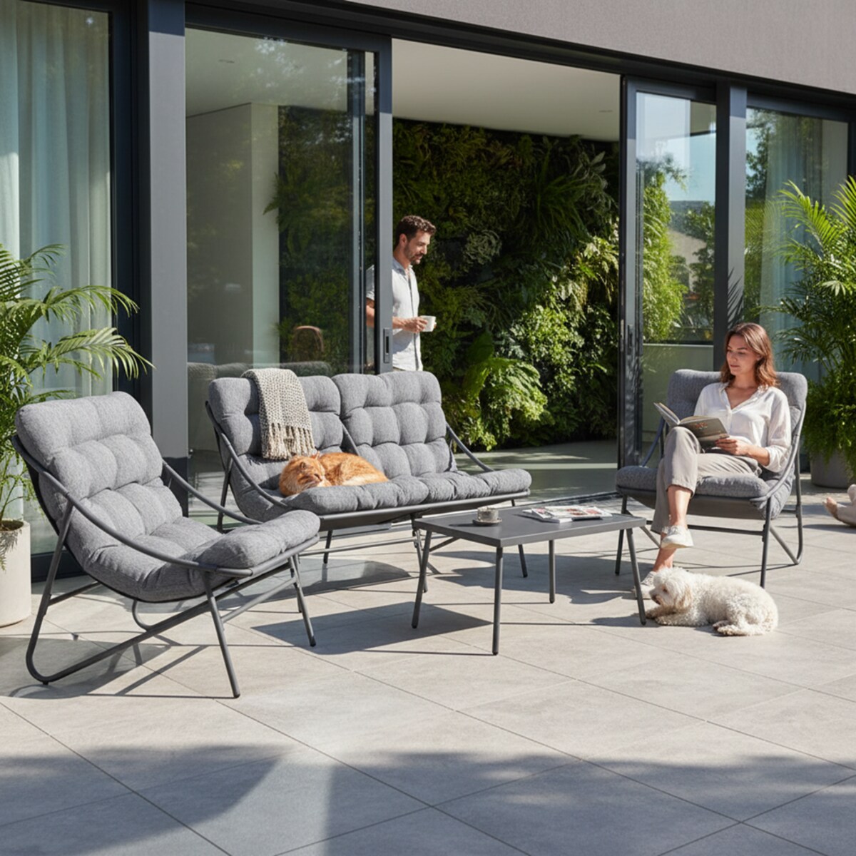 Zestaw Mebli Ogrodowych VIBE 4 Częściowy Fotele Sofa Stolik SZARY