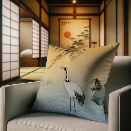 bawełniana poszewka na poduszkę - Żuraw i zachodzące słońce 45x45 cm