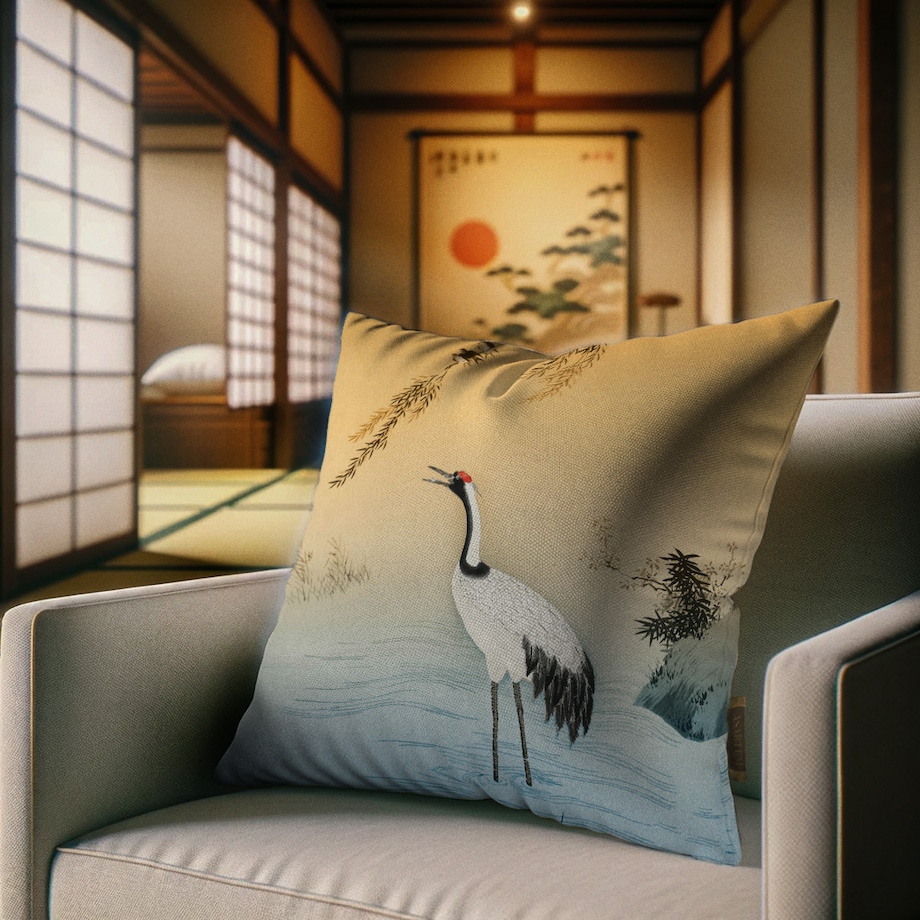 bawełniana poszewka na poduszkę - Żuraw i zachodzące słońce 45x45 cm