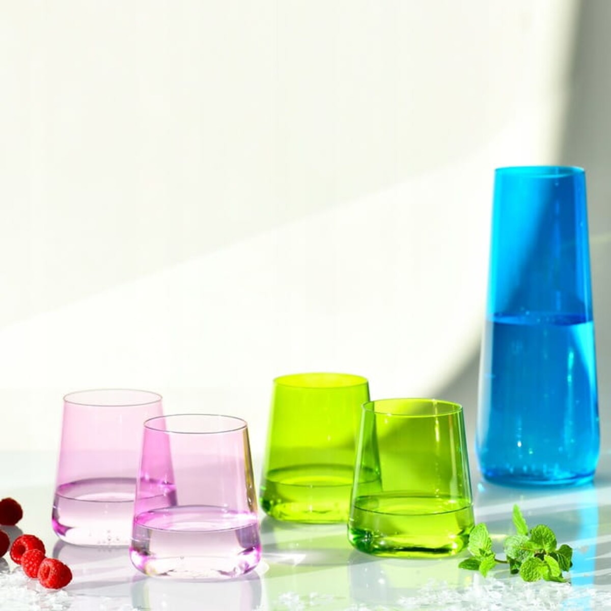 Kolorowy Komplet Avant-Garde Deco Krosno 4 Szklanki Karafka do Wody Napojów