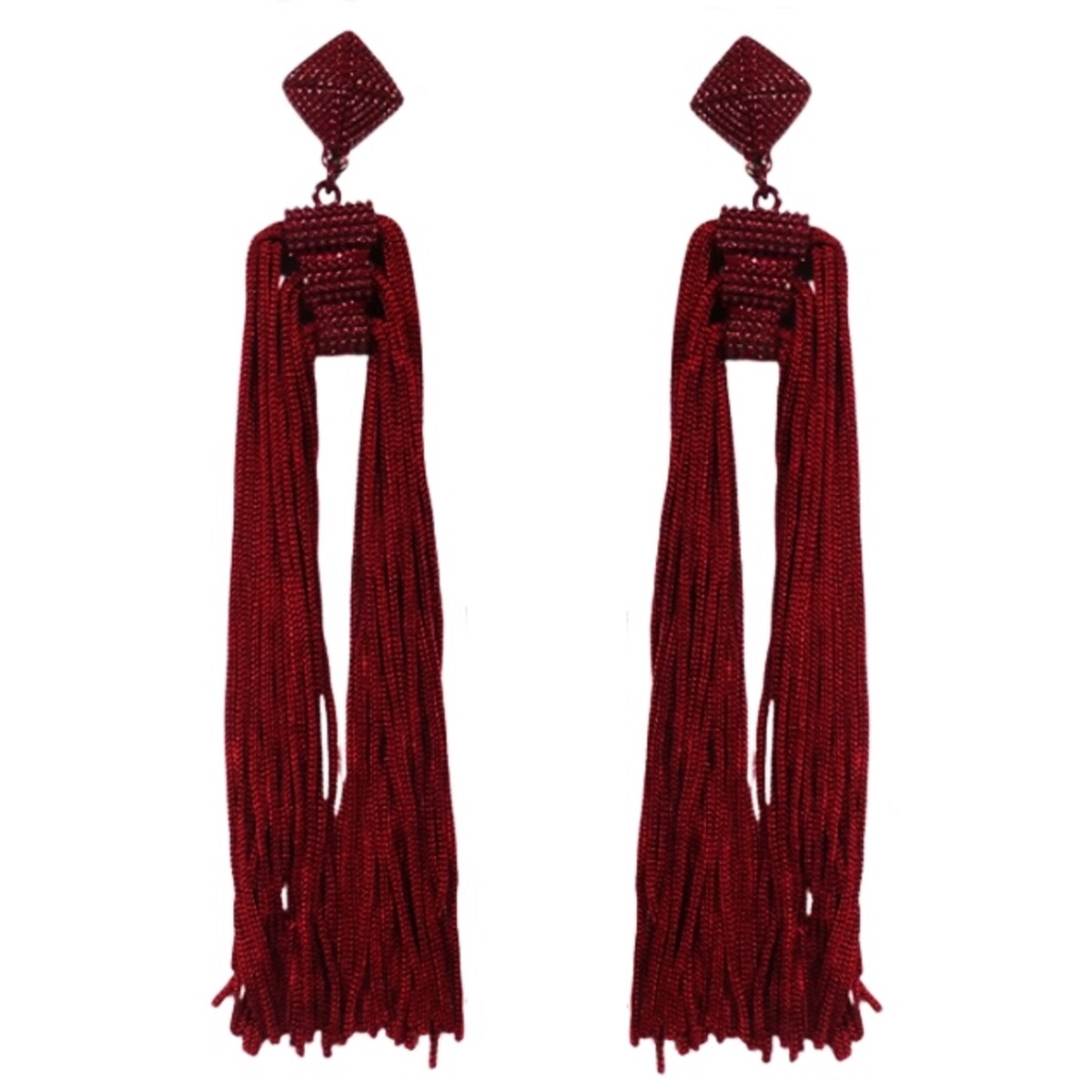 Długie kolczyki materiałowe frędze chwosty CUDNY głęboki ciemny burgund