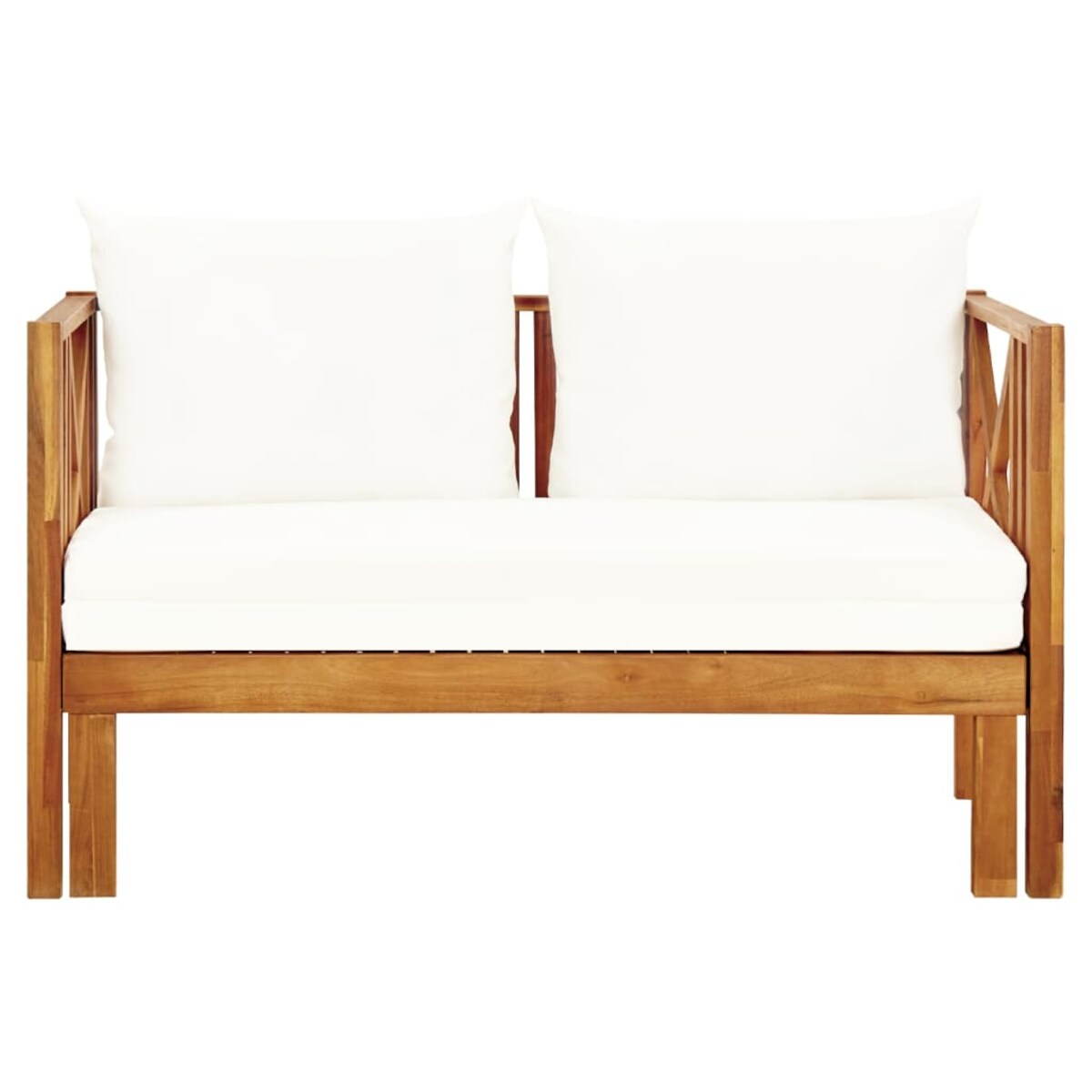 vidaXL 2-osobowa ławka ogrodowa z poduszkami, 122 cm, drewno akacjowe