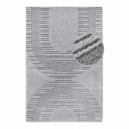 Dywan pluszowy do salonu 200x280cm, szary nowoczesny wzór boho 3D