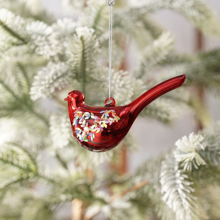 VILLA ITALIA Bombka czerwona PTASZEK z cekinami 12 cm