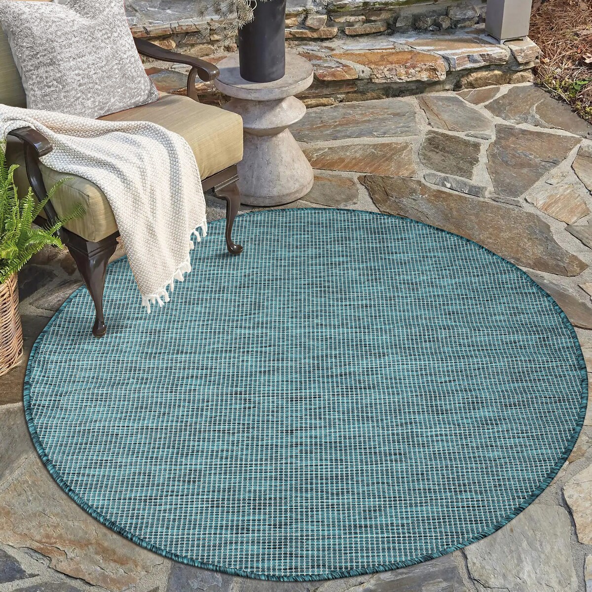 Dywan okrągły na zewnątrz i do wnętrz gładki Paloa 27780 Niebieski 120x120