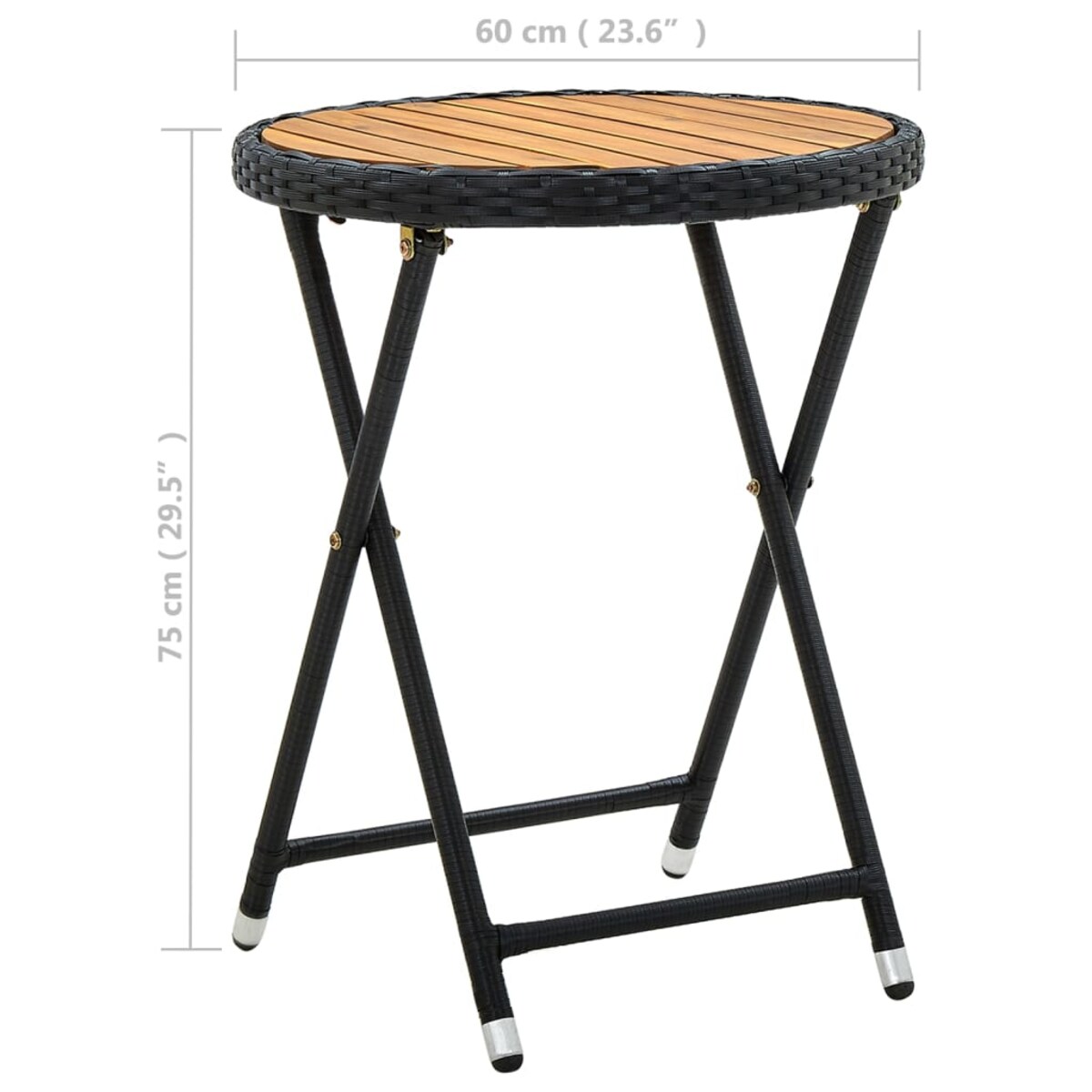vidaXL Stolik herbaciany, czarny, 60 cm, rattan PE i drewno akacjowe
