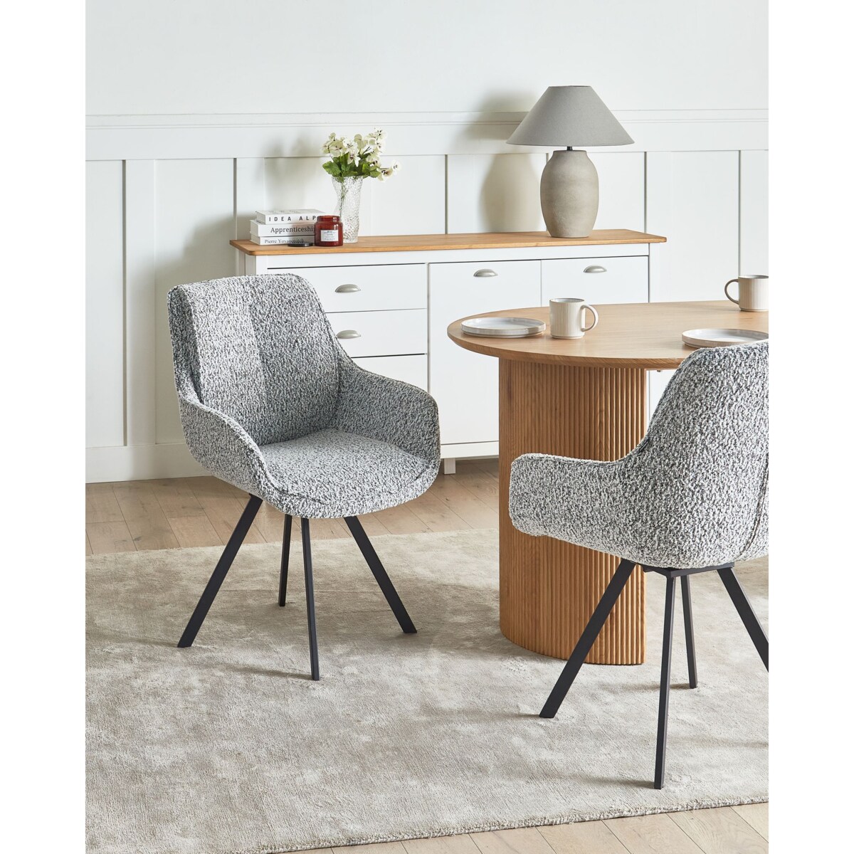 Krzesło do jadalni MARCELLUS Boucle Czarny/ biały