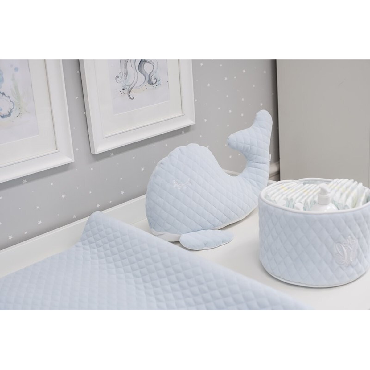 Pojemnik okrągły pikowany błękitny