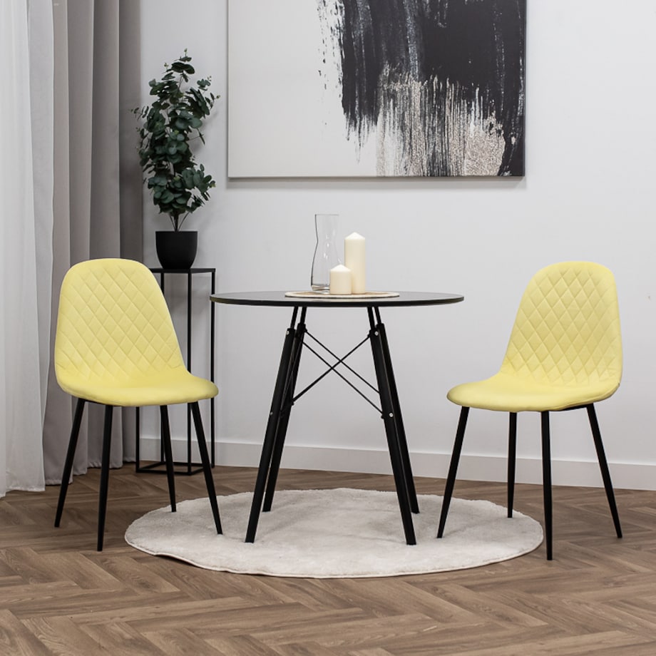 Krzesło tapicerowane welurowe pikowane nowoczesne żółte