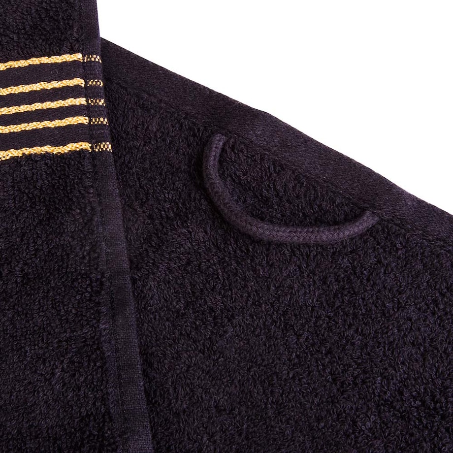 Ręcznik kąpielowy 70x140 cm bawełniany kolor czarny z bordiurą w złote paski 500 g/m2 TIWANO