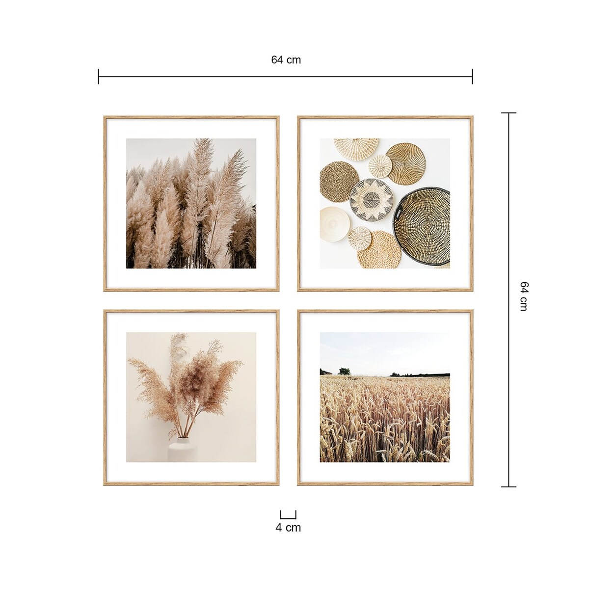 Zestaw 4 obrazów gotowych w stylu boho 64x64 cm