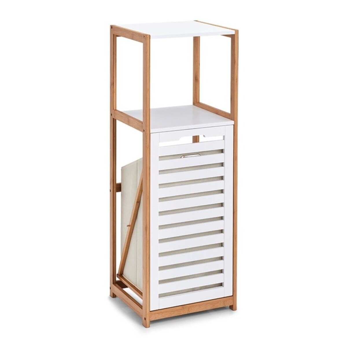 Półka bambusowa do łazienki, regał z koszem na bieliznę, regał typu drabinka.