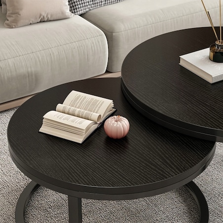 Stolik kawowy okrągły zestaw 2 stolików czarnych nowoczesne loft salonu