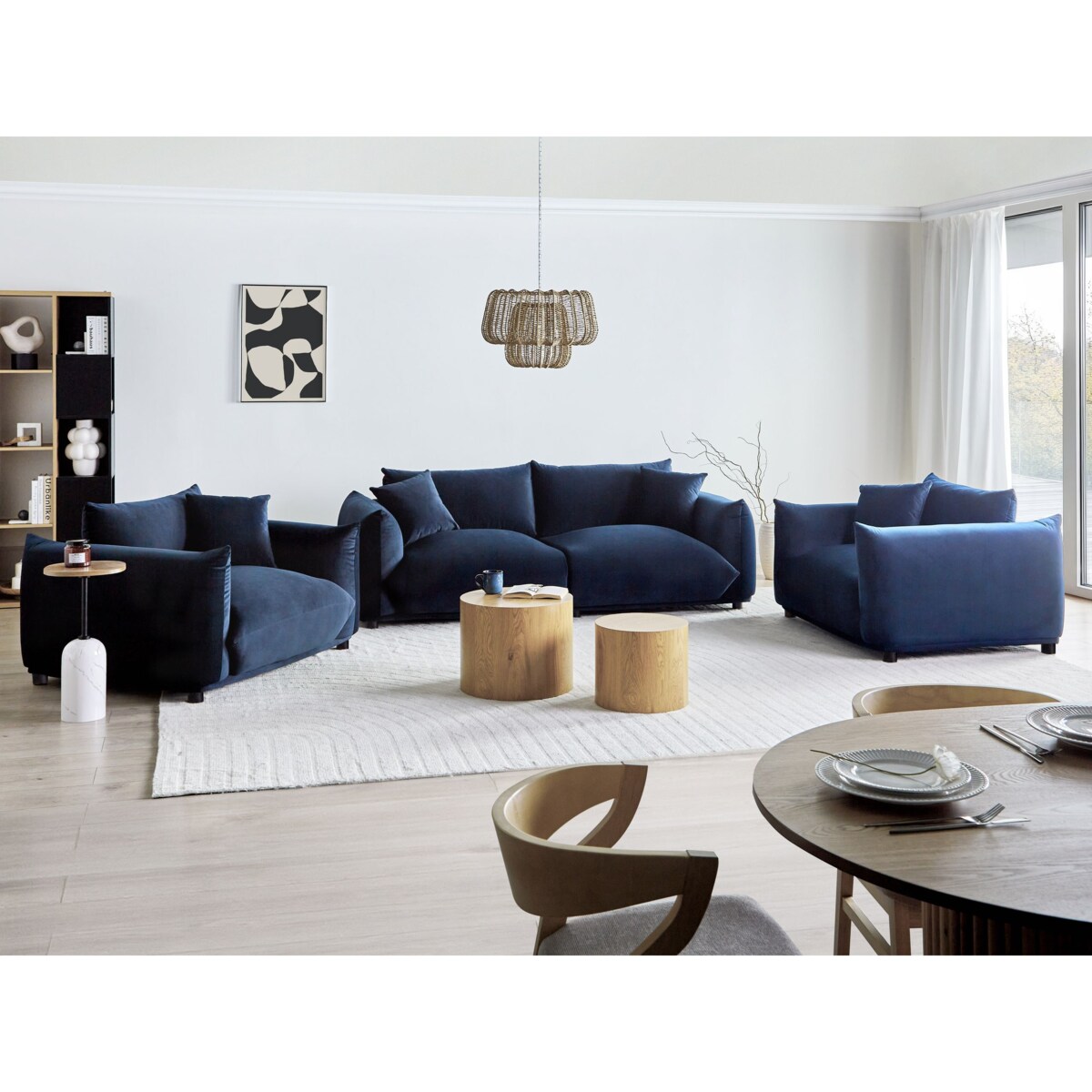 Sofa 3-osobowa welurowa ciemnoniebieska LUVOS