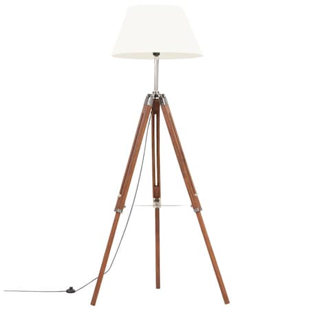 vidaXL Lampa podłogowa na trójnogu, brązowo-biała, tek, 141 cm