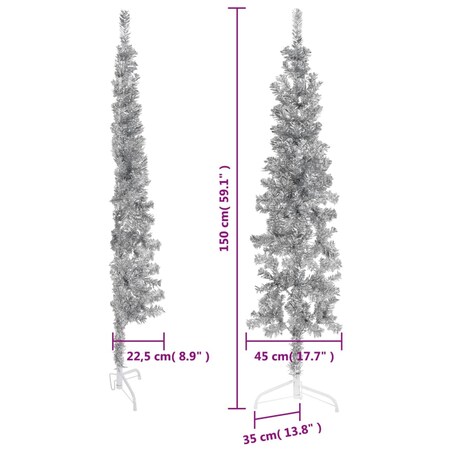 vidaXL Smukła choinka połówka ze stojakiem, sztuczna, srebrna, 150 cm