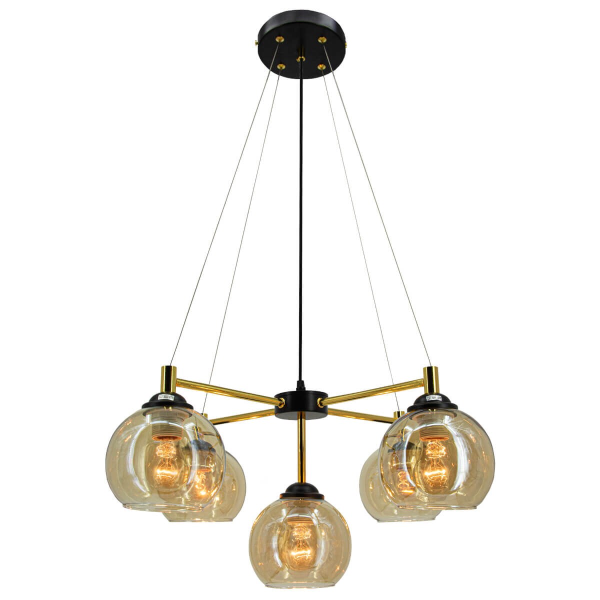 Wisząca lampa regulowana Vivien 6301/5 BL TR szklany klosz kaskada złoty czarny