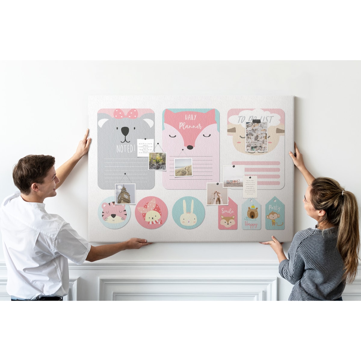 Tablica korkowa Zwierzątka 140x100cm - kolorowe pinezki