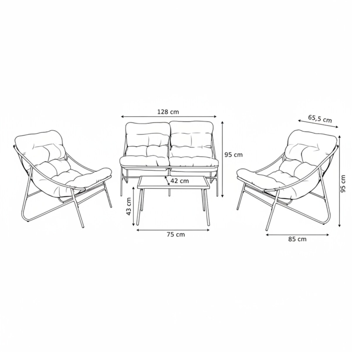 Zestaw Mebli Ogrodowych VIBE 4 Częściowy Fotele Sofa Stolik SZARY