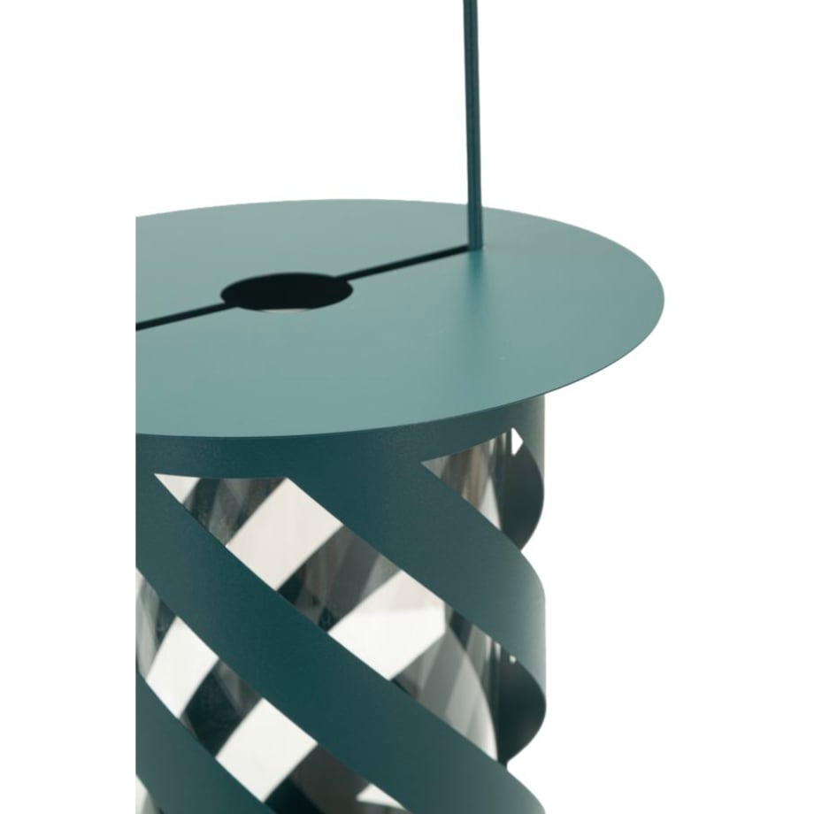 Lampion dekoracyjny Twist Saturn, kolor morski, metal i szkło, 23 x 23 x 43 cm, styl nowoczesny, dekoracja do salonu, Mauro Ferretti