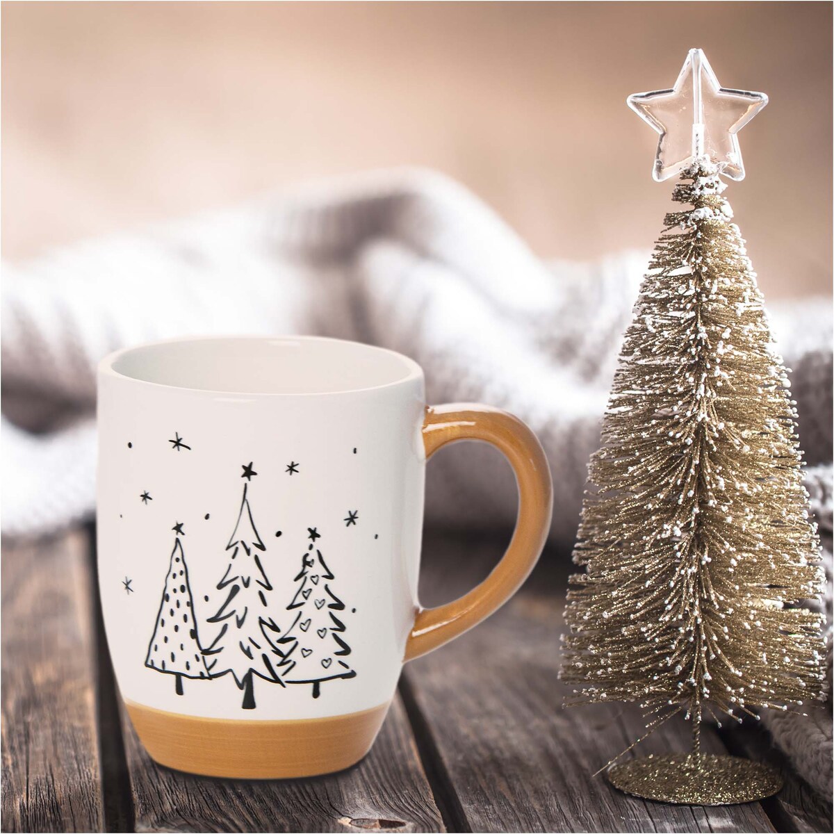 Kubek Świąteczny Ceramiczny Na Prezent 330 Ml Boże Narodzenie Drzewka 3 Choinki