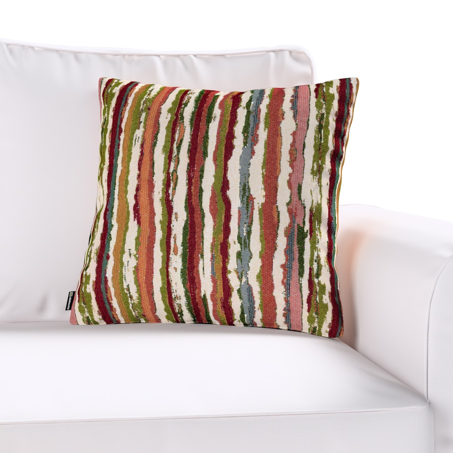 Poszewka Kinga na poduszkę 50x50 czerwono-zielone pasy na kremowym tle