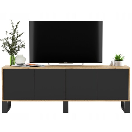 Szafka RTV Loft Komoda Industrialna Dąb Wotan Czarny MAT 150 cm