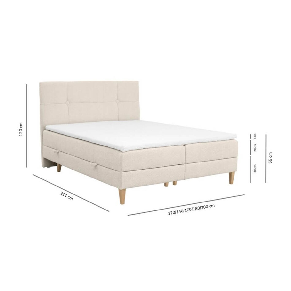 Łóżko kontynentalne EVERTON 200x200 z pojemnikiem, Czarny, tkanina Baloo 2082