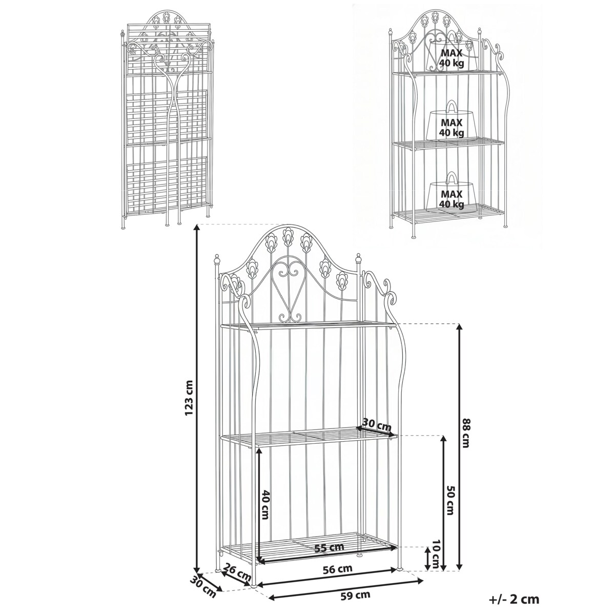 Regał VISANO Metal 59 cm 30 cm Czarny