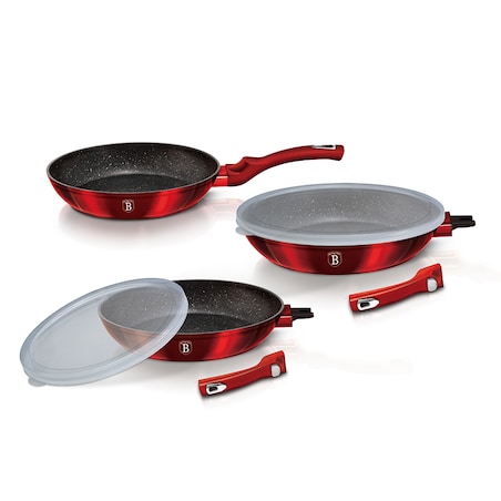 Zestaw 3 patelni z odłączaną rączką czerwony Metallic Line Burgundy BerlingerHaus BH-7053