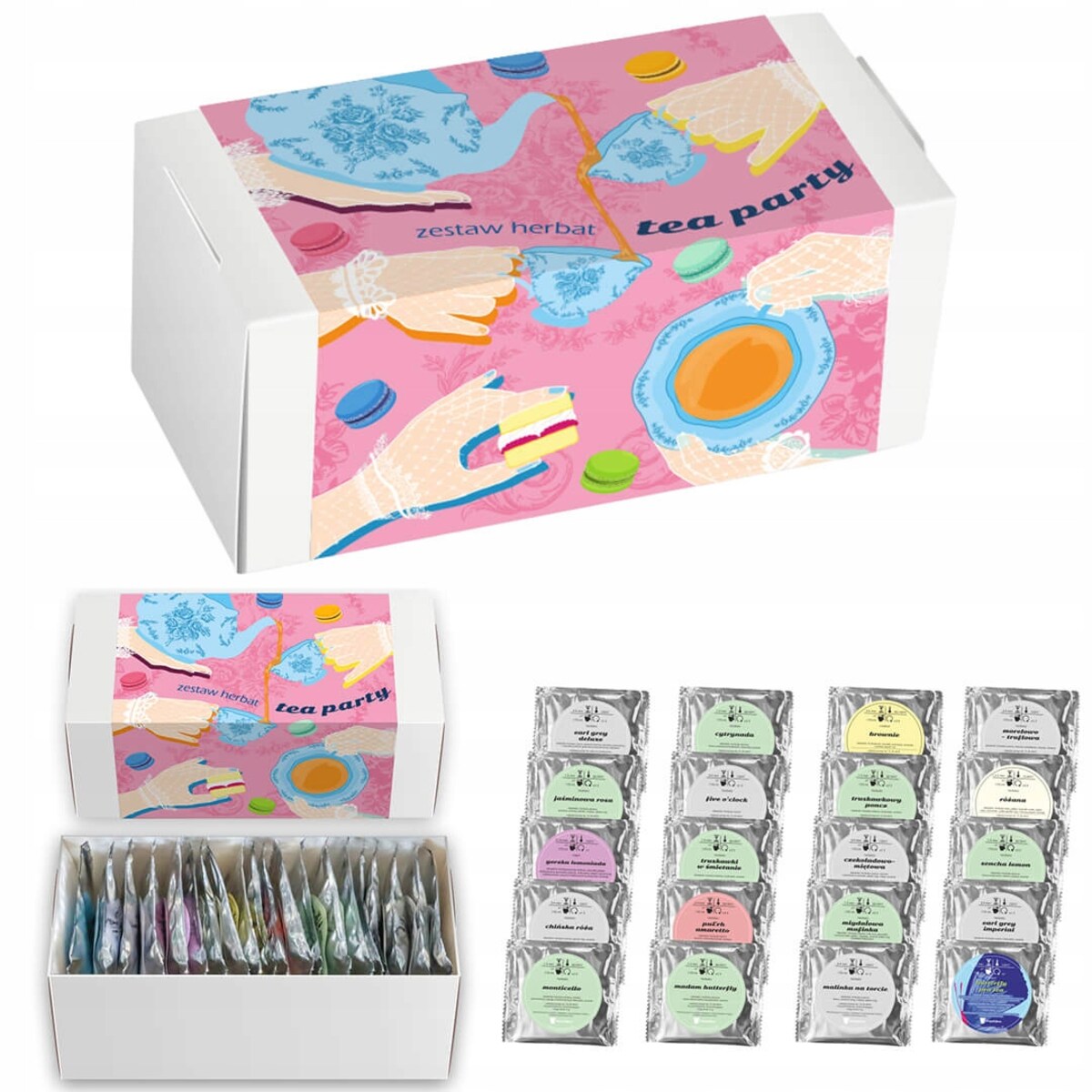 Box prezentowy upominkowy TEA PARTY mix 20 różnych herbat sypanych na prezent upominek dla kobiety żony mamy babci przyjaciółki koleżanki niej