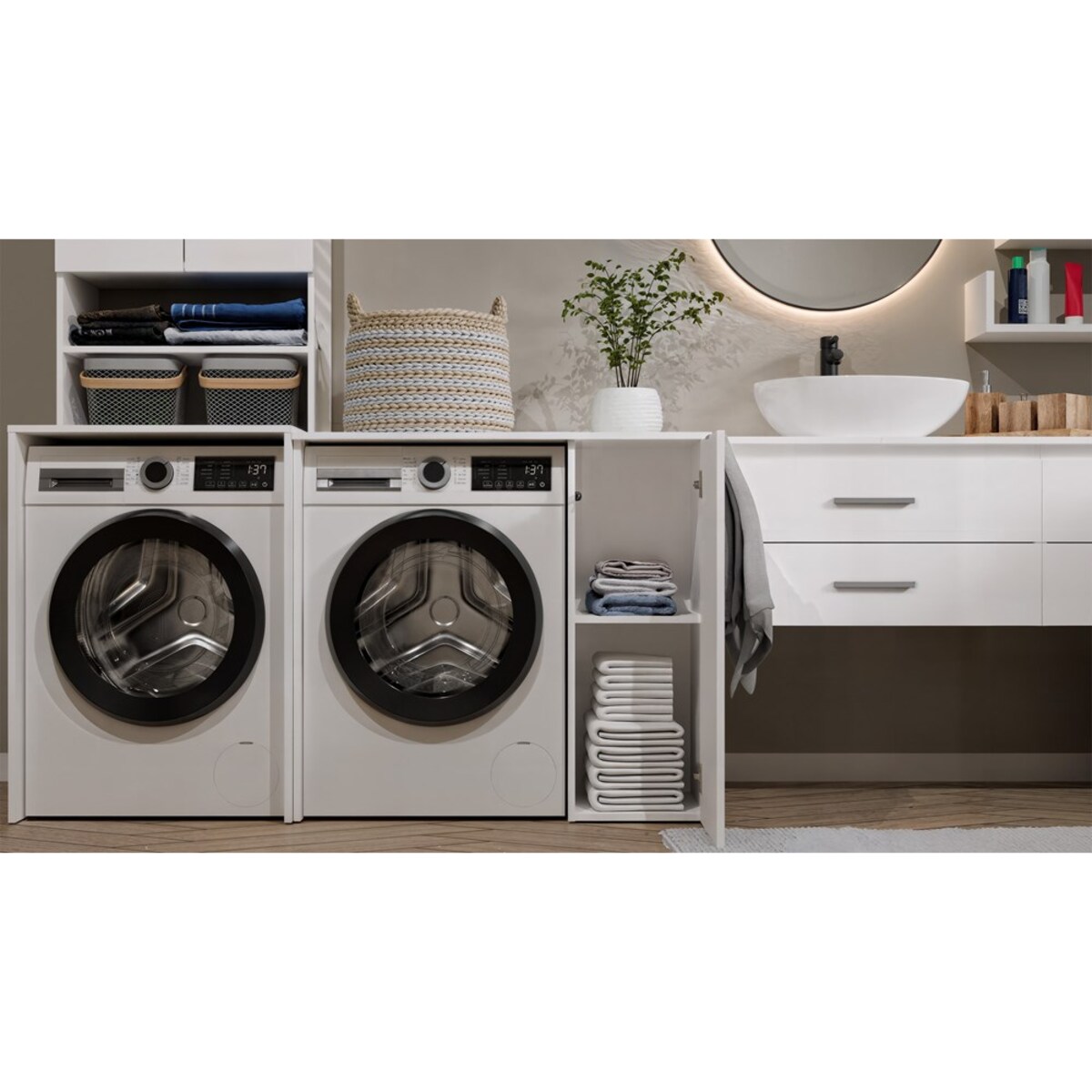 Szafka Na Pralkę Łazienkowa Z Drzwiami POLA NP 1D BIEL 2 Półki