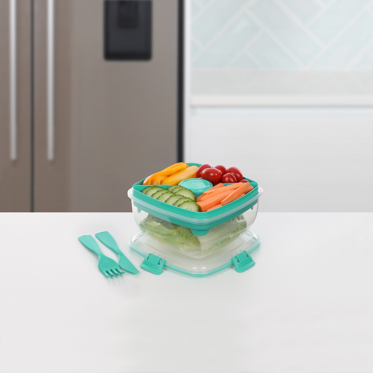 Sistema lunchbox na sałatkę + sztućce 1100ml