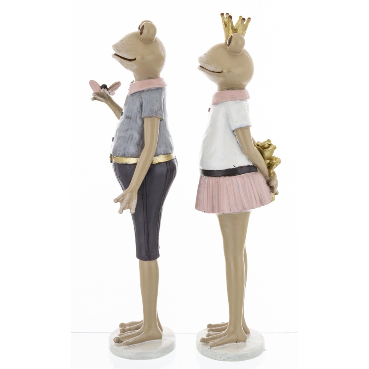 Dekoracja - Królowa żaba z małżonkiem 28x7,5x7 i 27,5x7,5x6 cm różowa spódniczka