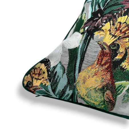 Poduszka dekoracyjna w liście i ptaki 45x45 - Echo Puszczy - polski żakard