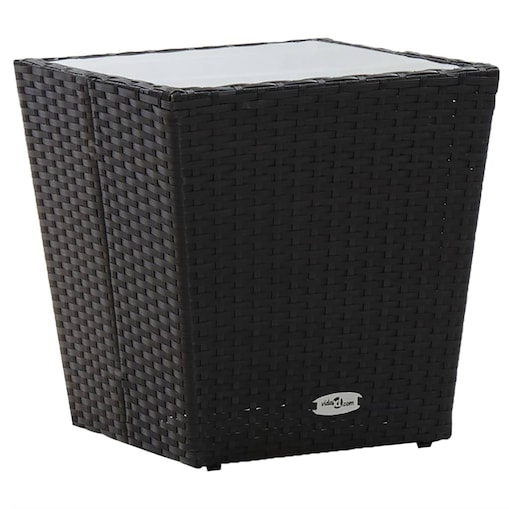 vidaXL Stolik herbaciany, czarny, 41,5x41,5x43 cm, rattan PE i szkło